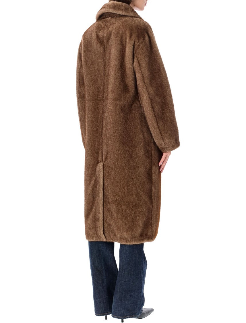 Sword Coat Eco Visone Wide-Lapel Faux Fur Coat