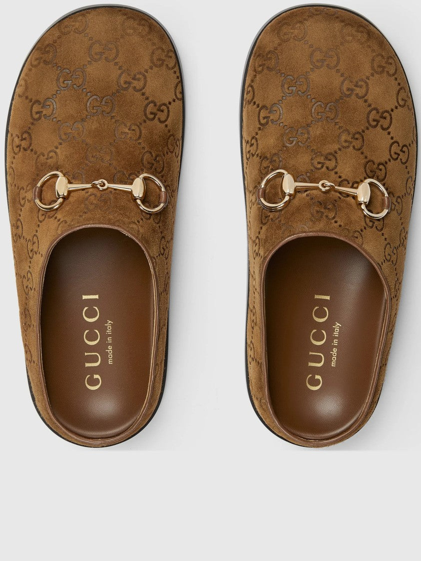 Gucci Brown Newsol Mule Suede Horsebit Mules