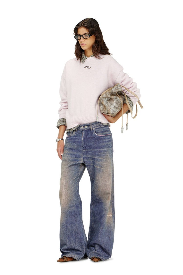 Diesel Pink Wool-Polyamide Blend Embossed-Logo Sweater