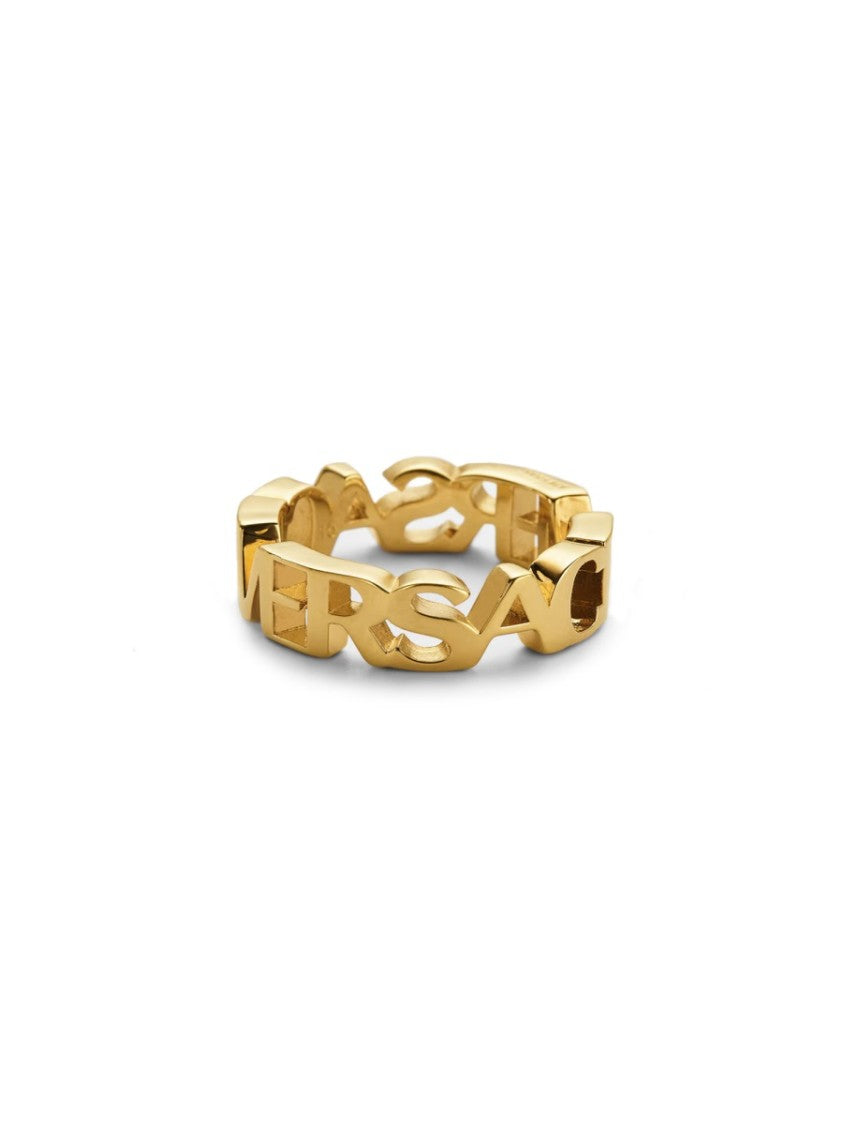 Versace Cut-Out Logo Ring In Polished Gold Finish