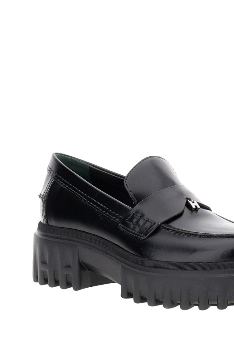 Hogan Classic Black Loafers With Metal 'H' Detail
