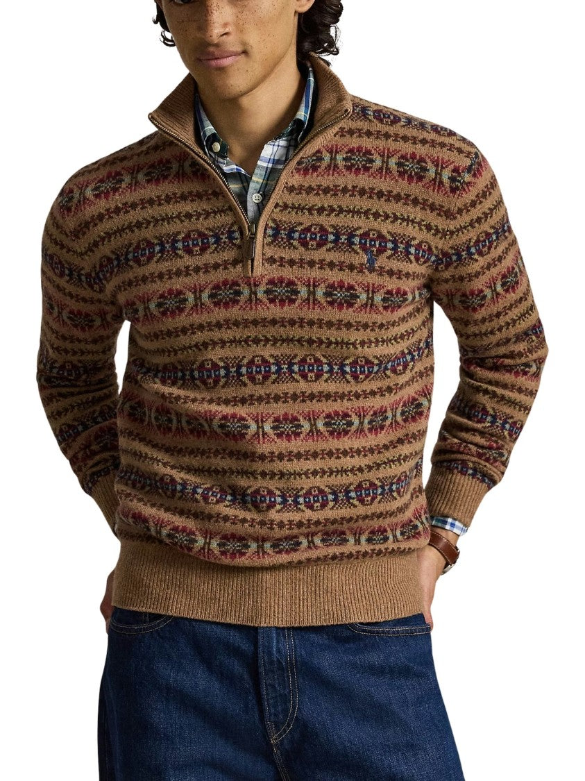 Polo Ralph Lauren Multicolored Geometric Pattern Zip-Through Knit