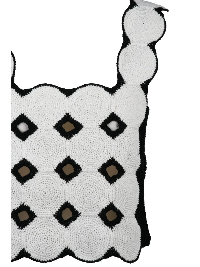 Alpha Studio White Black Linen Cotton Macramé Top