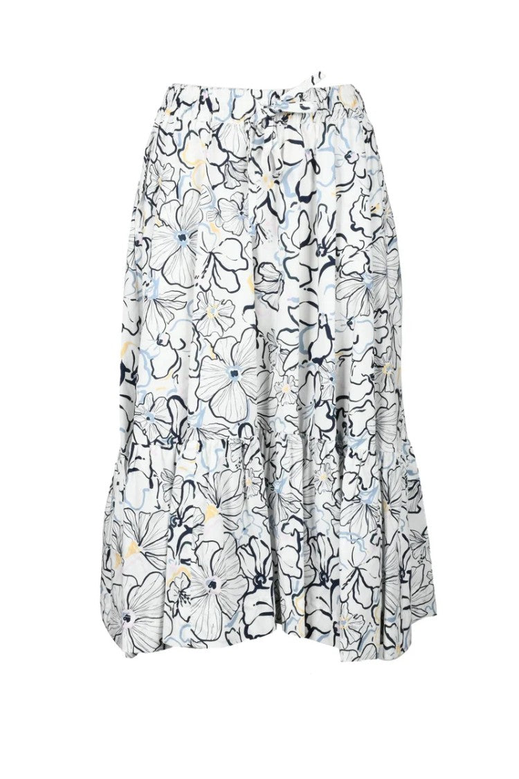 Attic And Barn White/Blue Cotton Patterned Skirt
