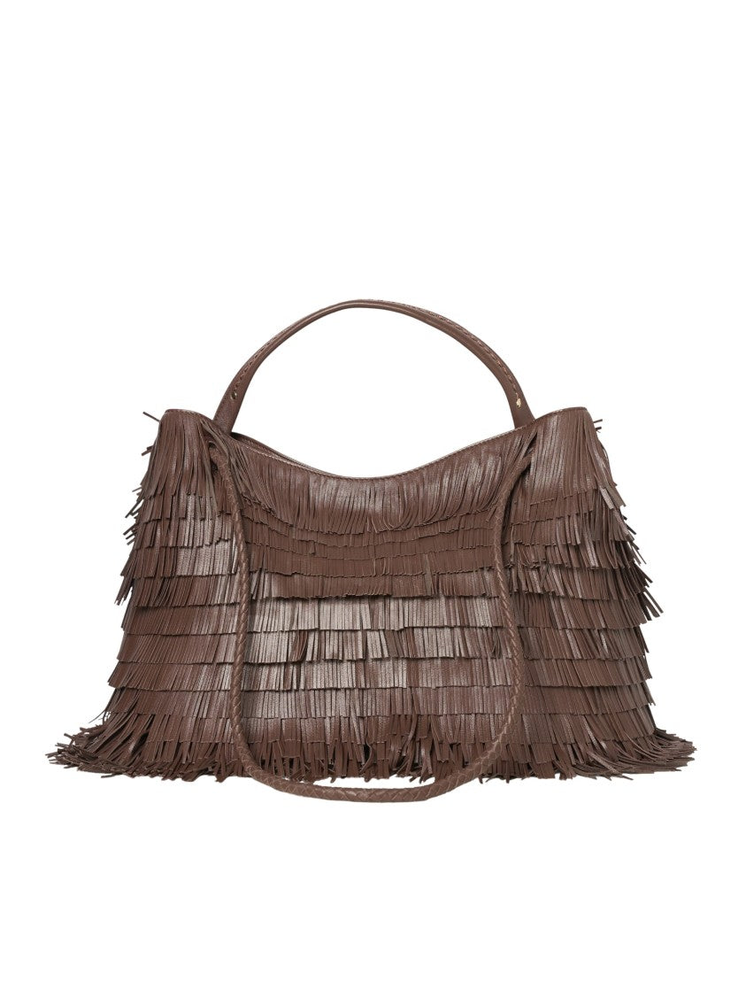 Visona` Nappa Medium Layered Fringe Brown Handbag