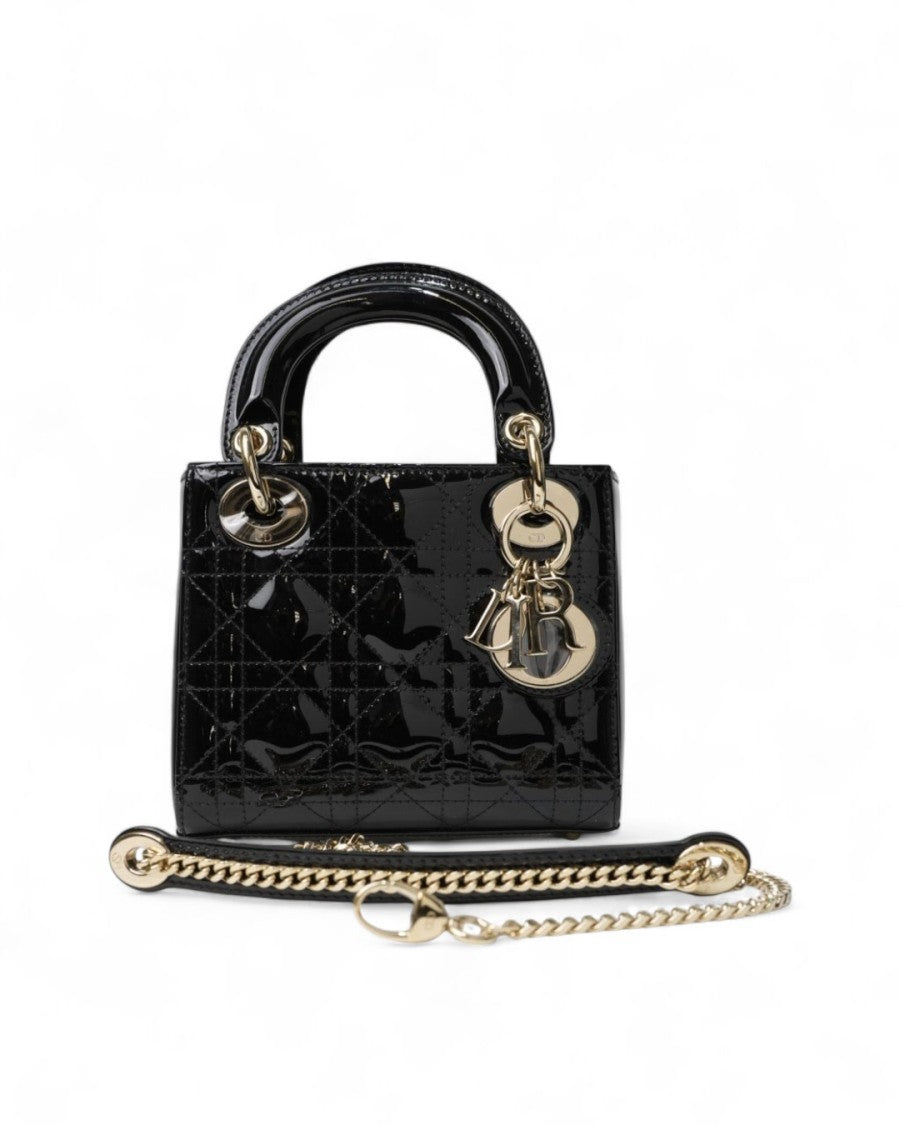 Dior Black Patent Cannage Lady Mini Bag