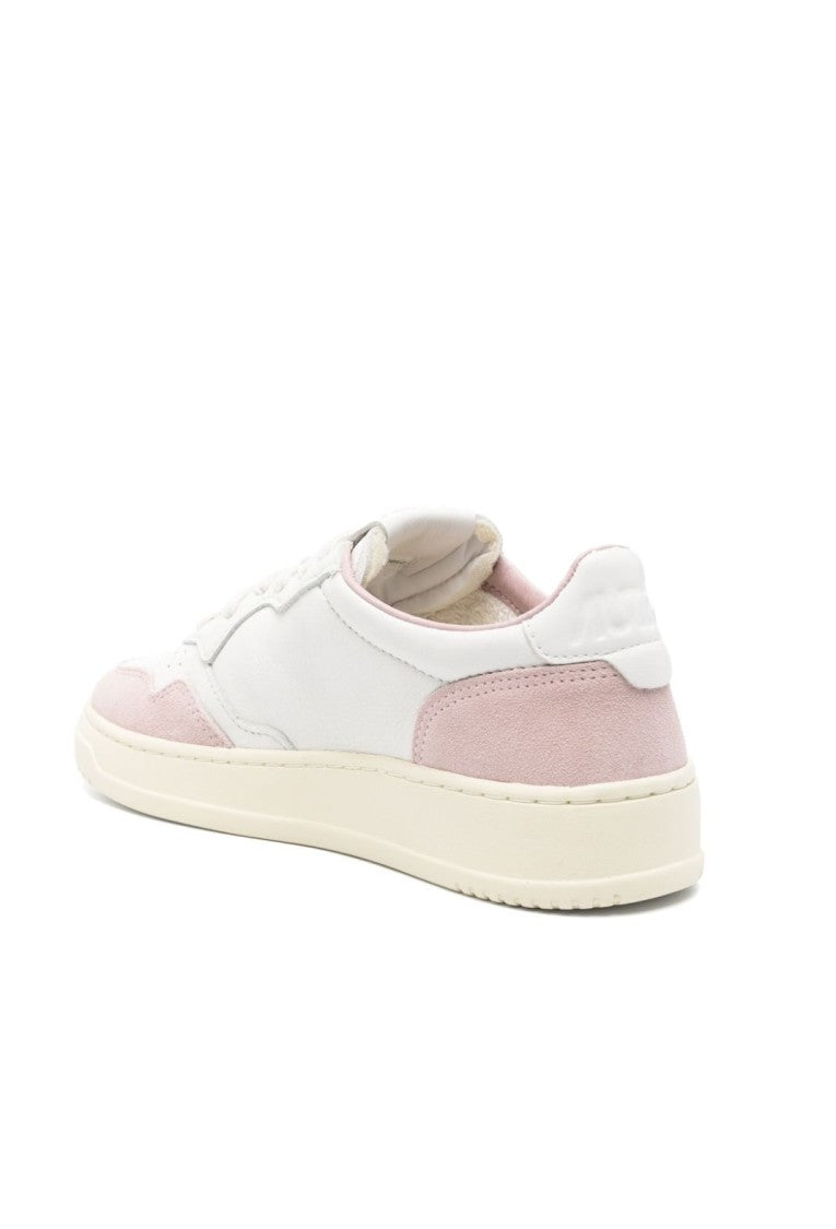 Autry White/Pink Medalist Low Goat Leather/Suede Sneakers