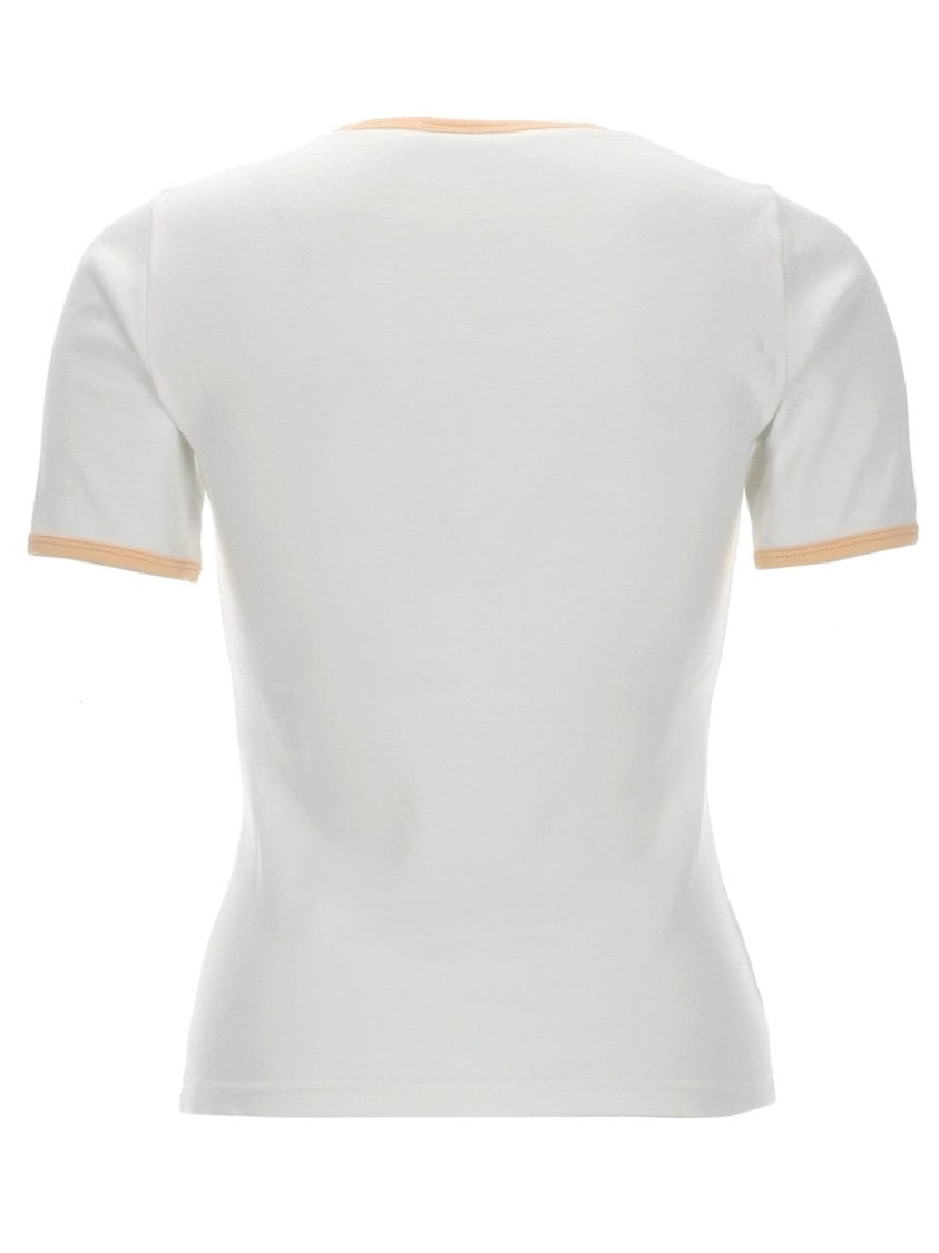 Courrèges White Peach Trim Logo Fitted T-Shirt