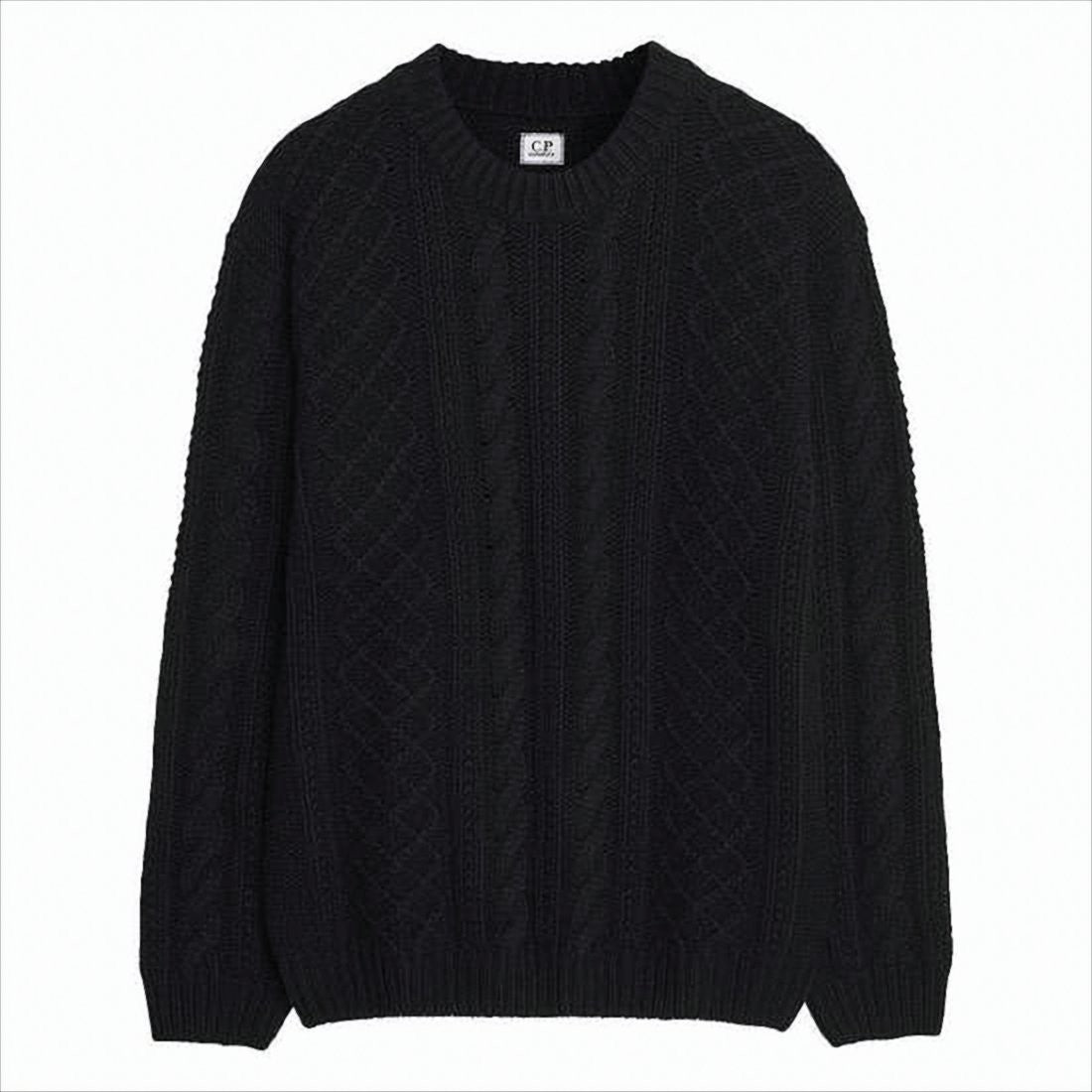 C.P. Company Textured Cable Knit Sweater With Crew Neckline And Logo Detail