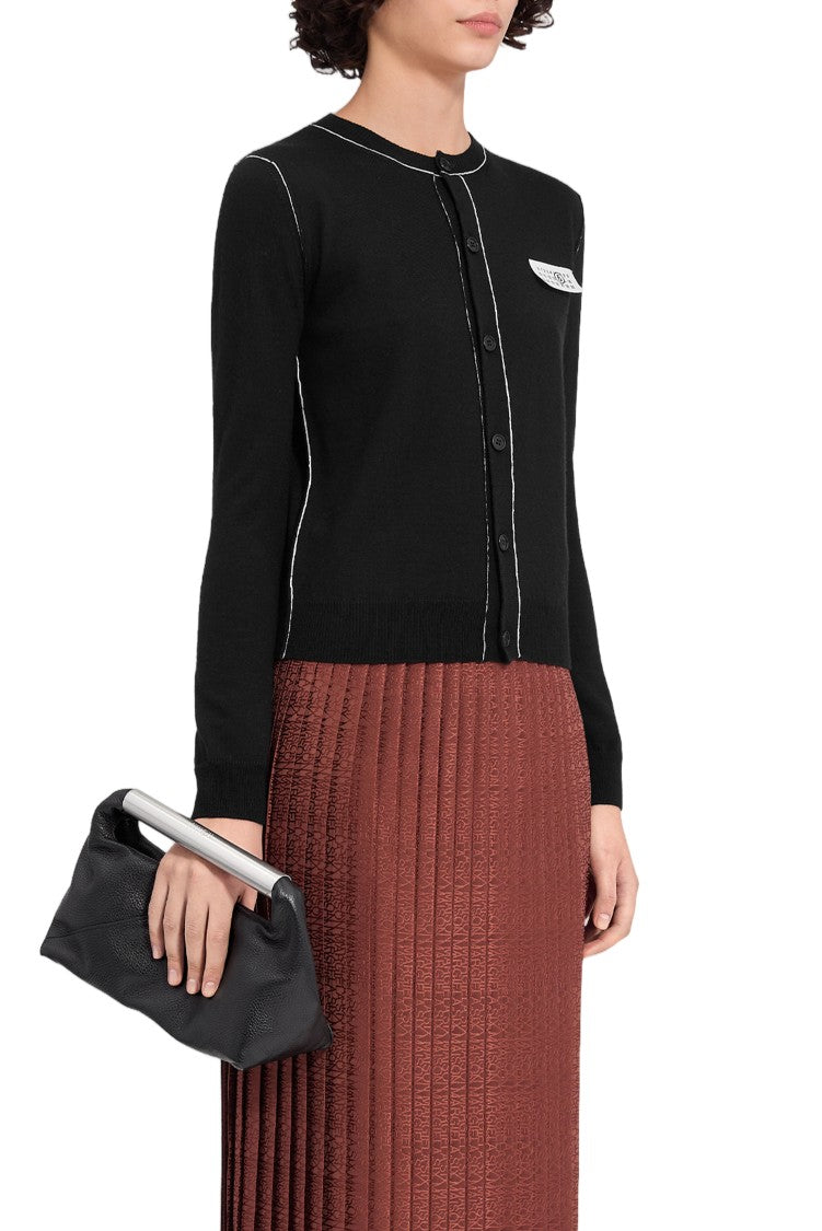 Mm6 By Maison Margiela Fitted Cardigan With Iconic Numeric Logo And Contrast Trim