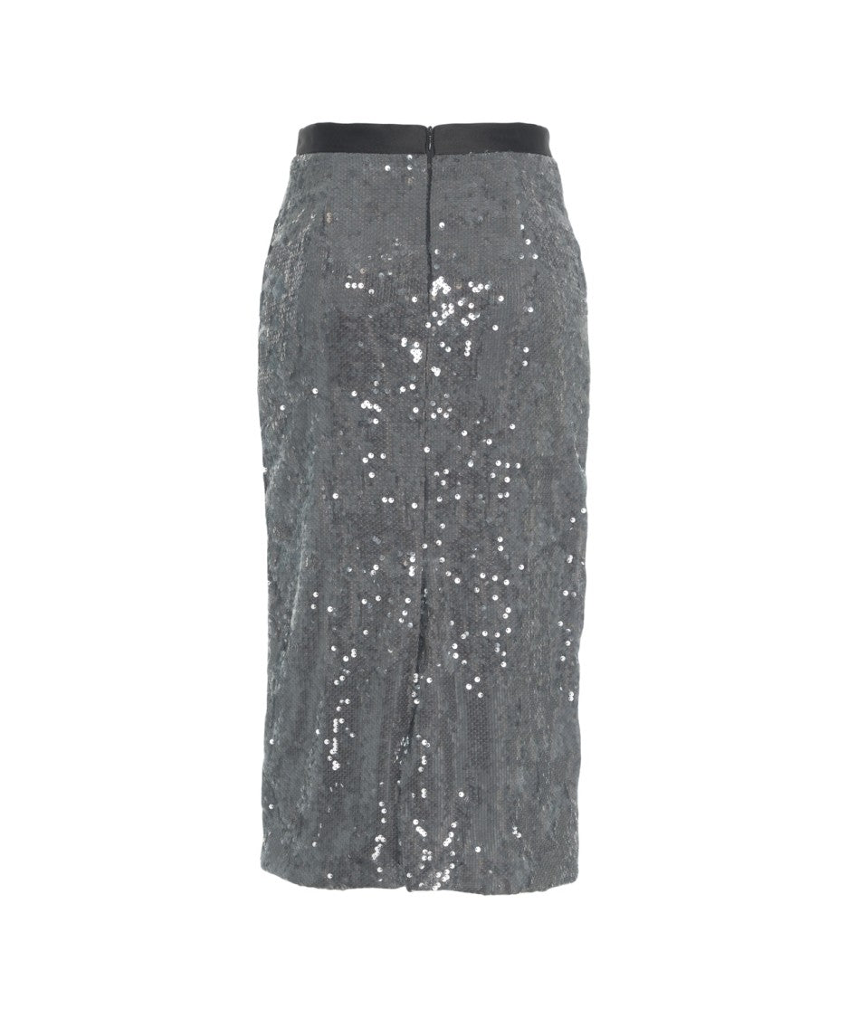 Jucca High-Waisted Grey Midi Skirt With All-Over Sequin Embellishment