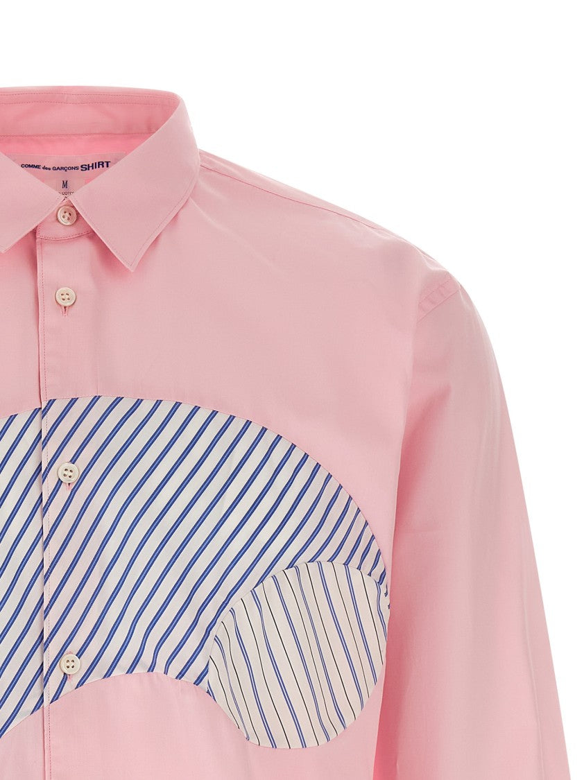 Comme Des Garçons Cotton Poplin Shirt With Contrasting Inserts And Asymmetric Hem