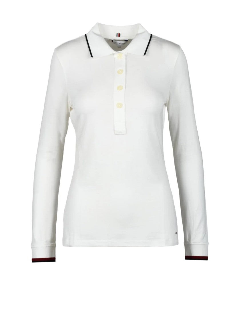 Tommy Hilfiger White Long-Sleeve Viscose-Blend Polo Shirt