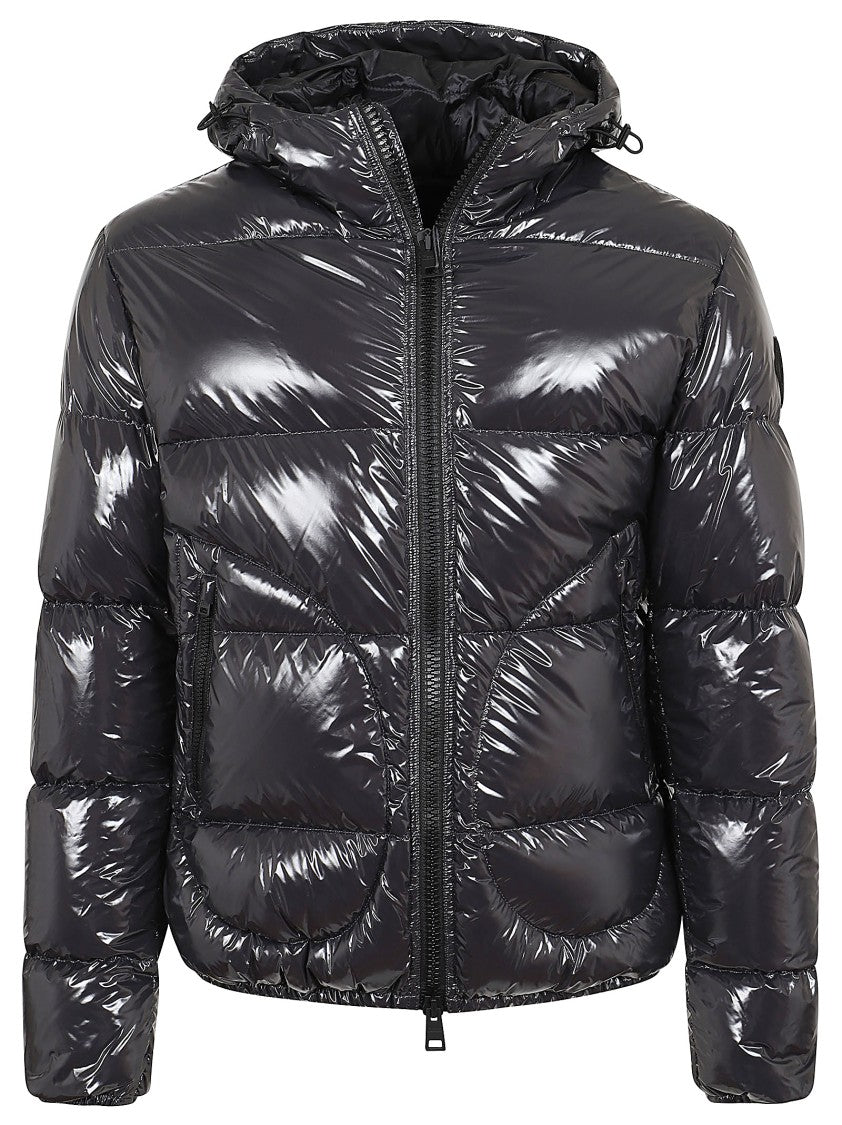 Herno Glossy Bomber Jacket With High Collar And Zip Pockets