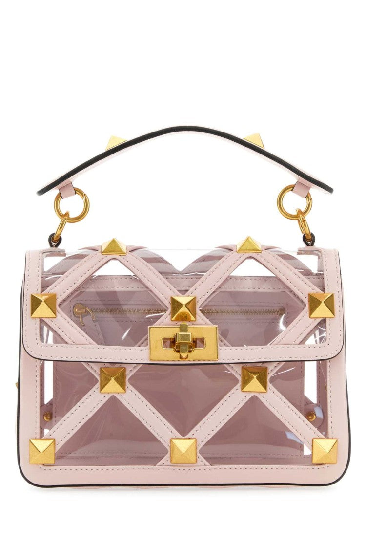 Valentino Garavani Pastel Pink Polymeric Material And Leather Medium Roman Stud Handbag