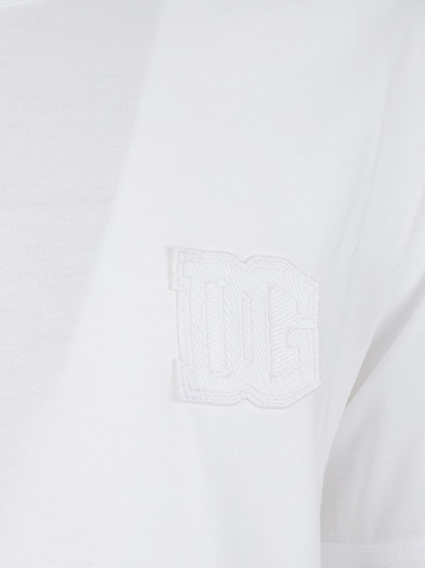Dolce & Gabbana Plain White Crew Neck Tee With Textured Logo Patch