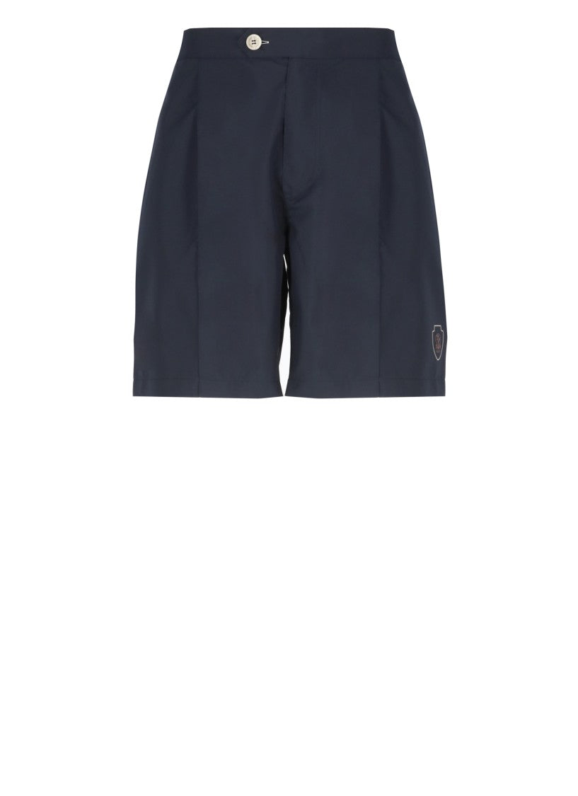 Brunello Cucinelli Contrasting Logo Blue Bermuda Shorts
