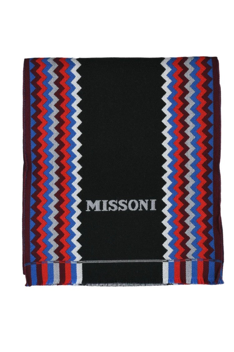 Missoni Black Blue Wool Scarf