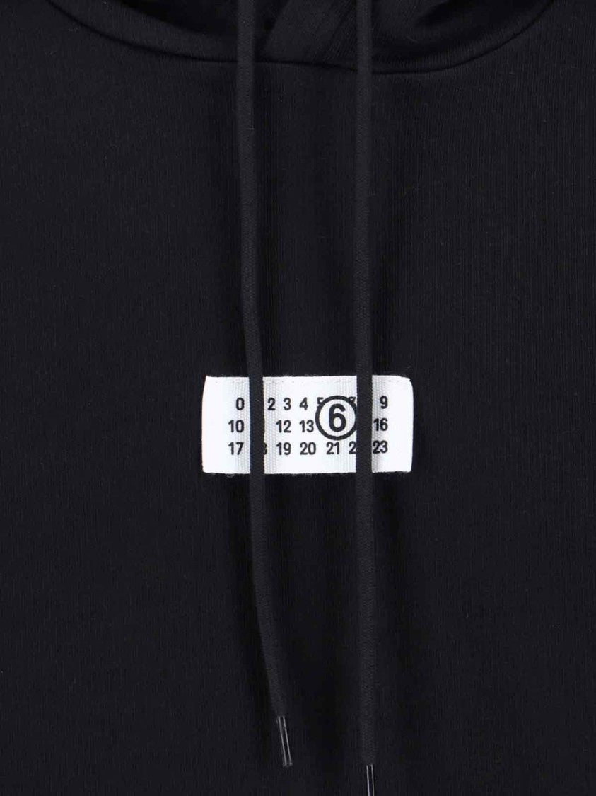Mm6 By Maison Margiela Emblazoned Black Hoodie With Drawstring And Ribbed Finishes