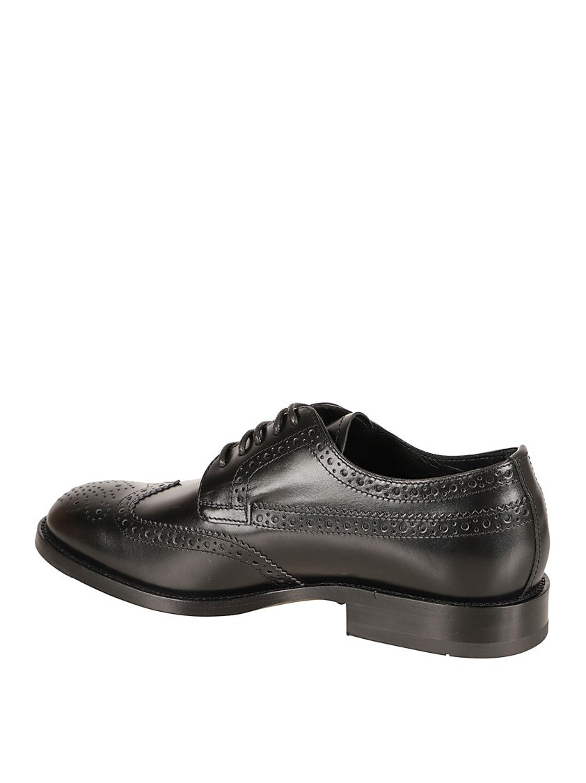 Tod's Lace-Up Black Leather Wingtip Shoes