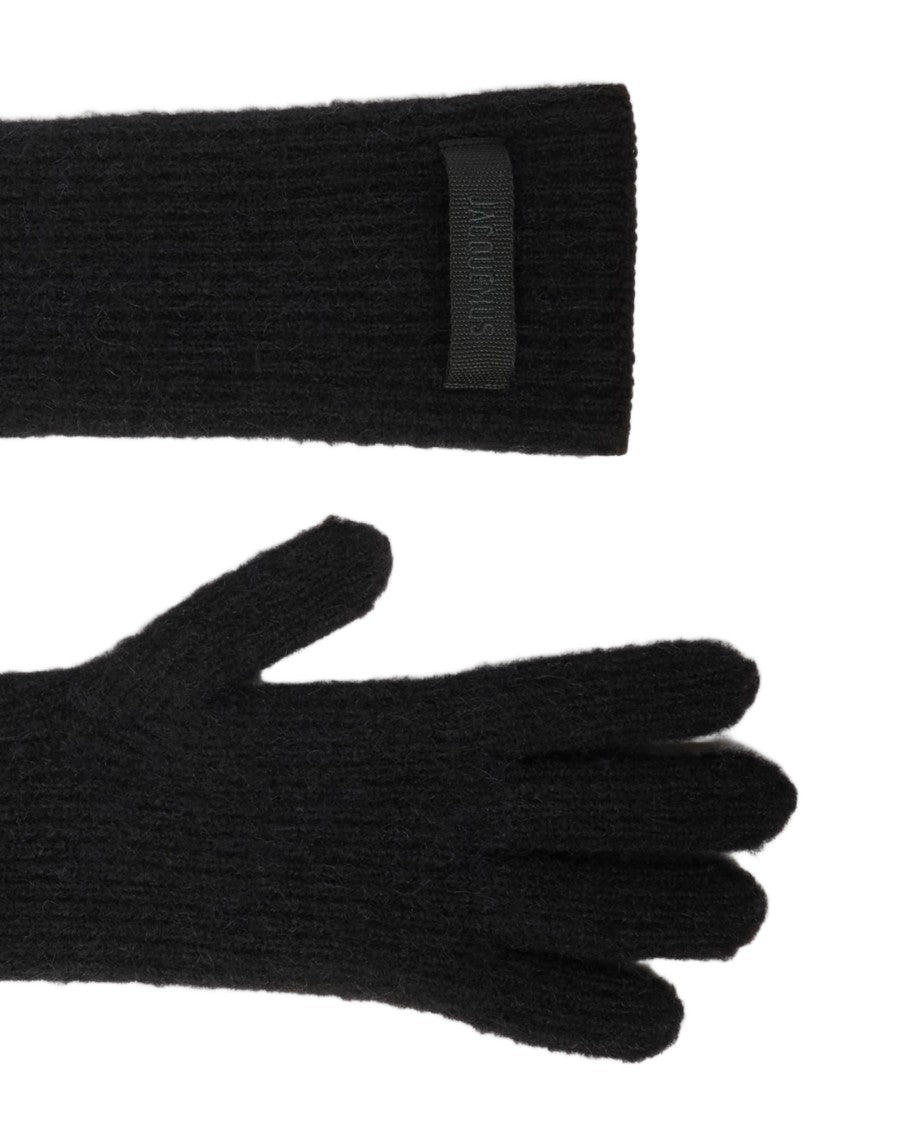 Jacquemus Ribbed Knit Gloves With Grosgrain Tag And Embroidered Logo