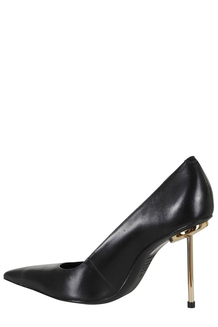 Schutz Gold Metallic Heel Pointed-Toe Leather Pumps