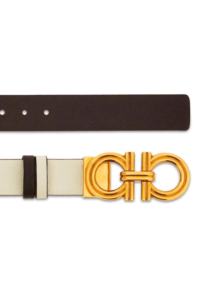 Ferragamo Minimalist Leather Belt With Gold-Tone Double-Gancini Buckle