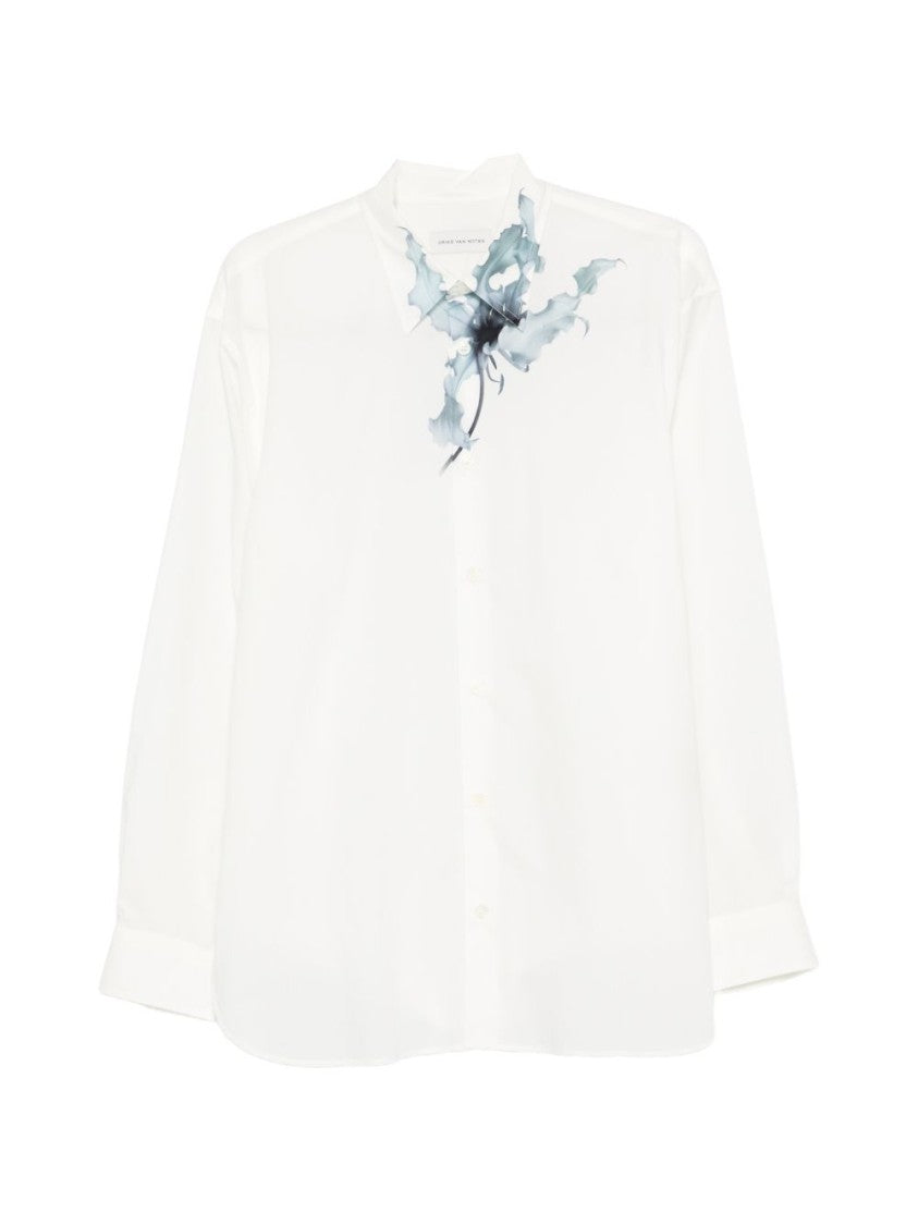 Dries Van Noten Blue White Flower Print Button Shirt