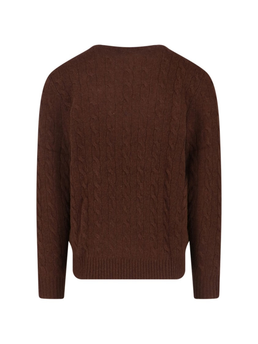 Polo Ralph Lauren Brown Cable-Knit Sweater With Contrast Logo Embroidery