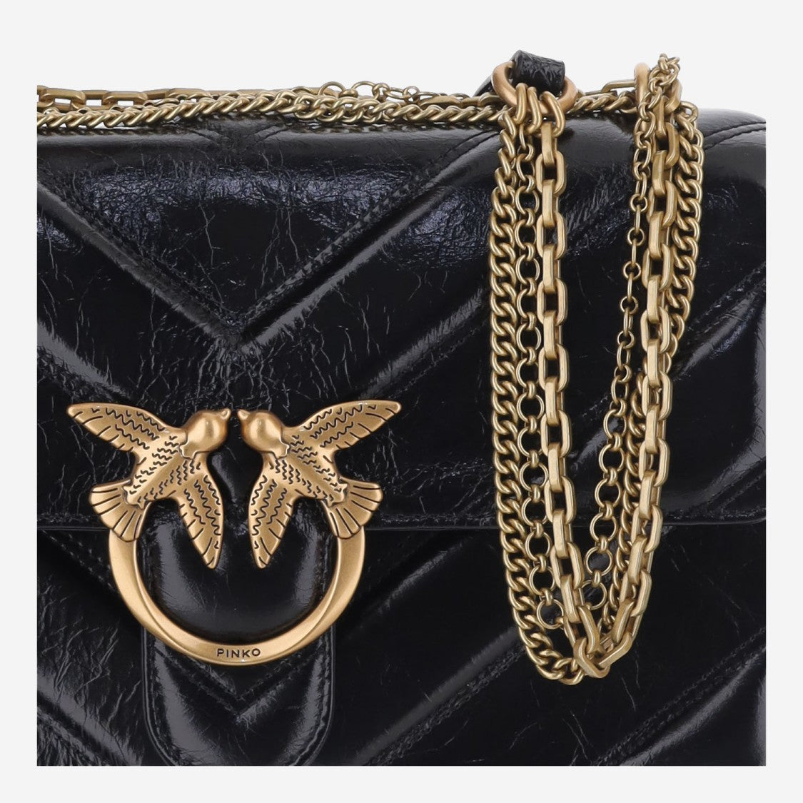 Pinko Black Chevron Quilted Leather Shoulder Bag