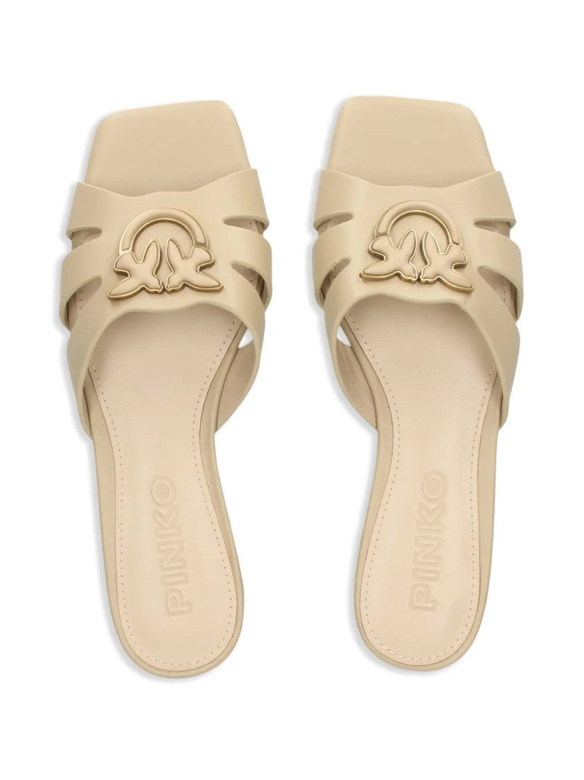 Pinko Beige Marli 09 Cut-Out Leather Mules