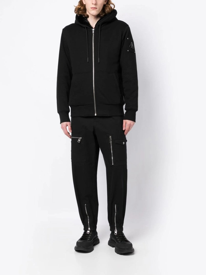 Moose Knuckles Minimalist Black Hoodie With Functional Design