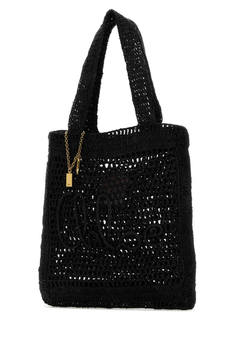 Chloé Black Raffia Estate Banana Shopping Bag