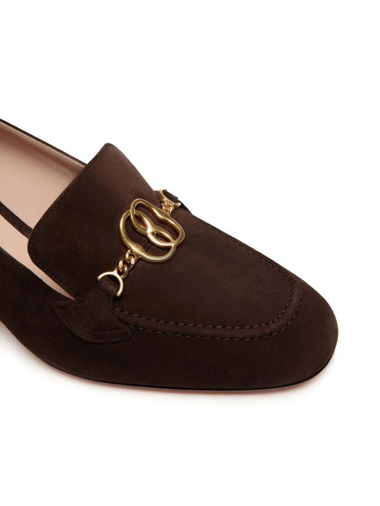 Bally Brown Gold-Tone Embellishment Suede Pumps