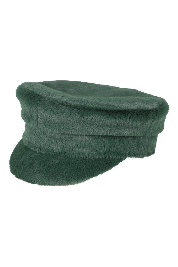 Ruslan Baginskiy Textured Green Faux Fur Baker Boy Hat