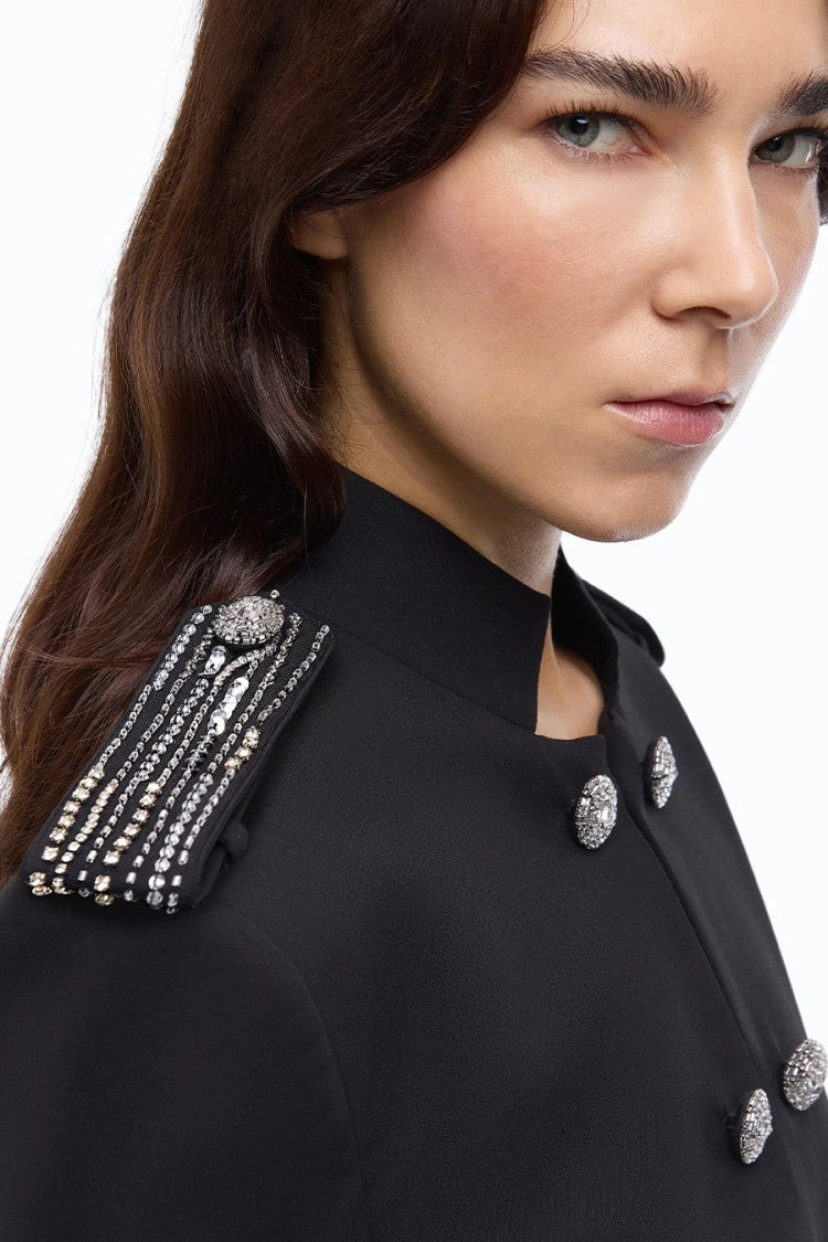 Pinko Black Military-Style Polyester-Blend Jacket