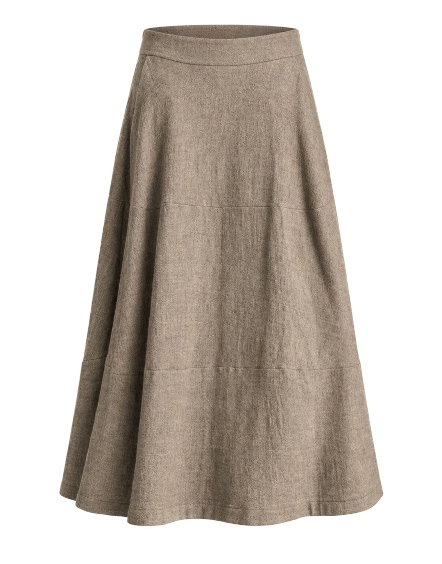Transit Mud-Tone Long Wide Skirt With Fluid Composite Fabric