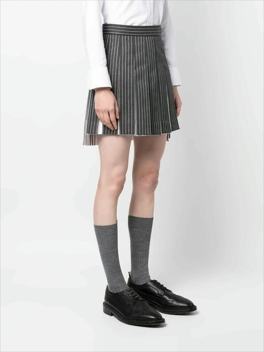 Thom Browne Pleated Dark Grey Mini Skirt With Contrasting Accents