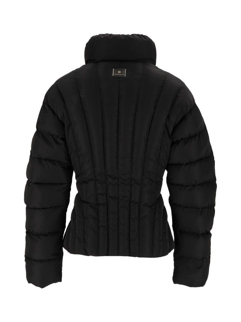 Elisabetta Franchi High Collar Vertical Quilted Padded Jacket