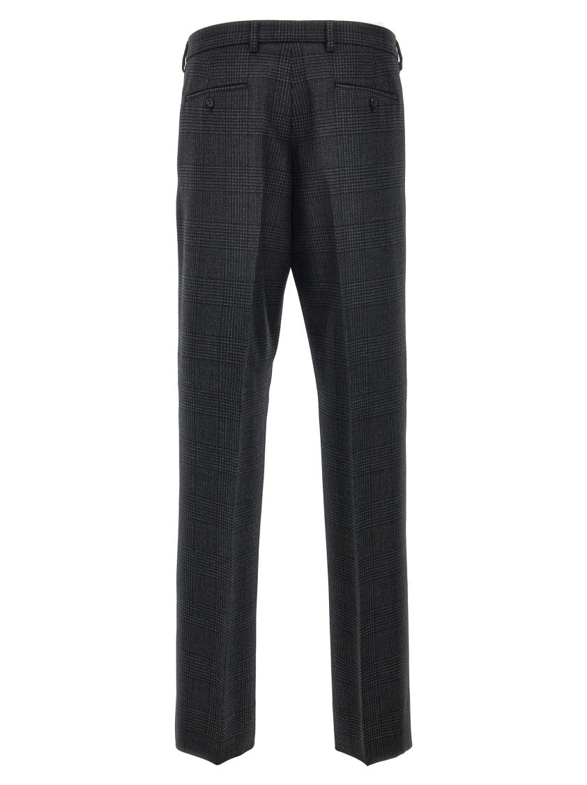 Prada Check Wool Trousers With Hook And Button Closure