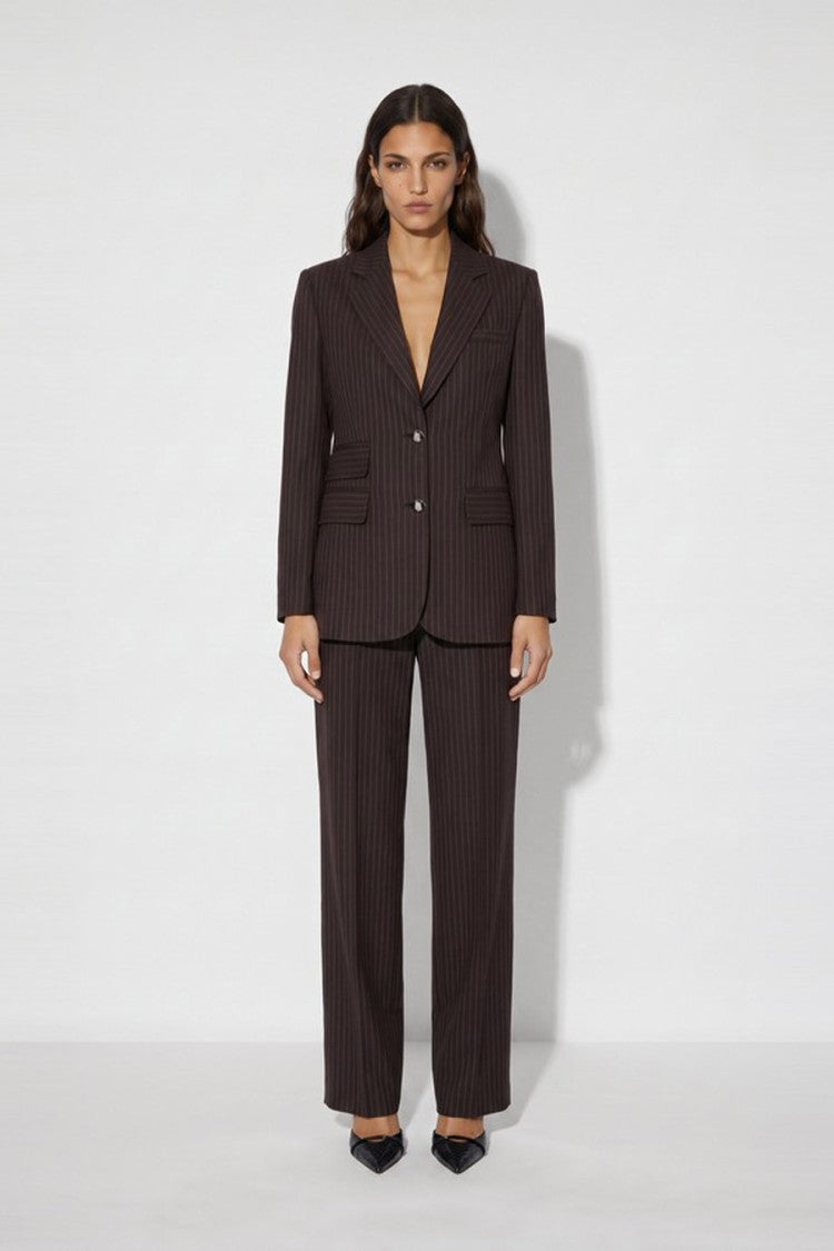 Elisabetta Franchi Brown Wool-Polyamide Blend Pinstripe Trousers