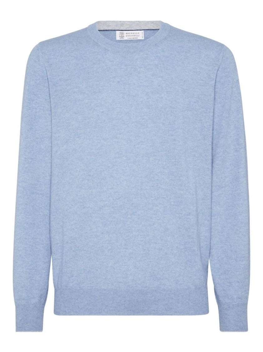 Brunello Cucinelli Light Blue Cashmere Sweater With Crew Neck