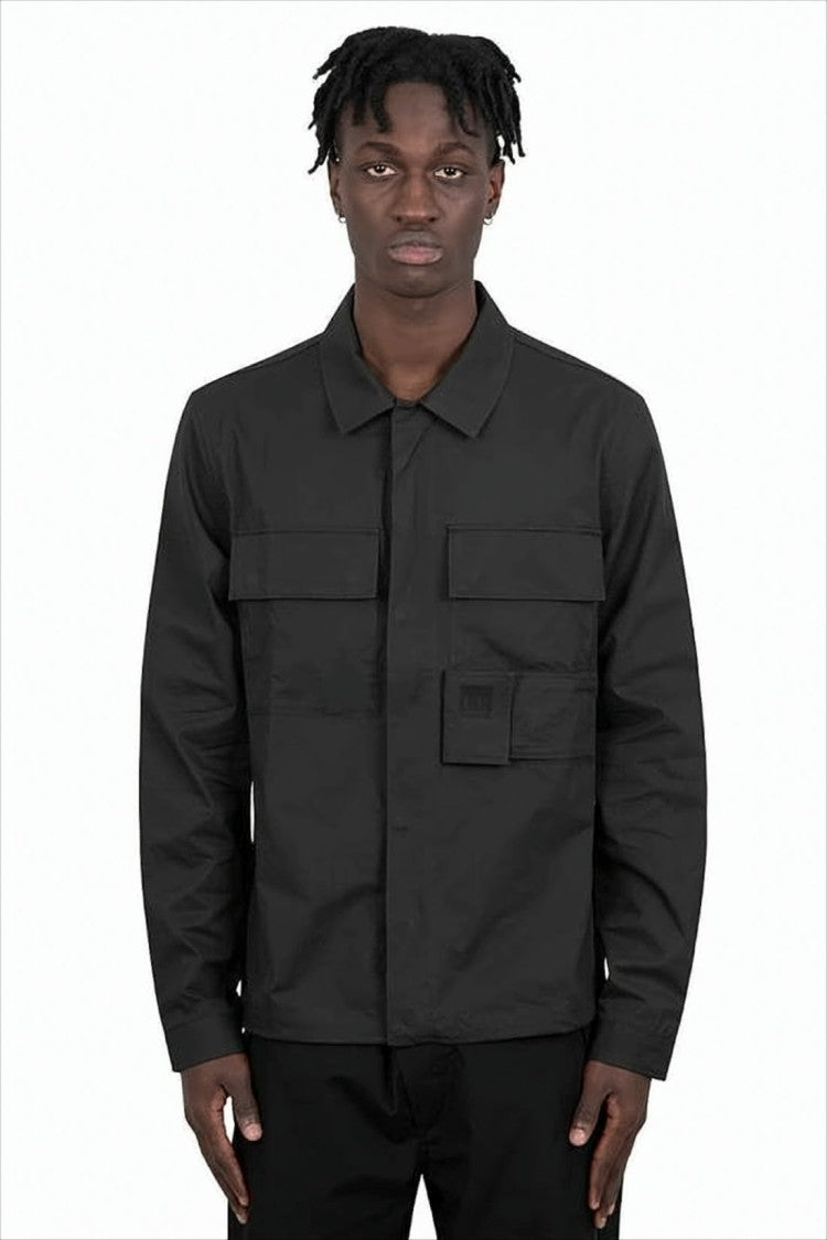 C.P. Company Black Long-Sleeve Shirt With Classic Collar And Utility Pockets