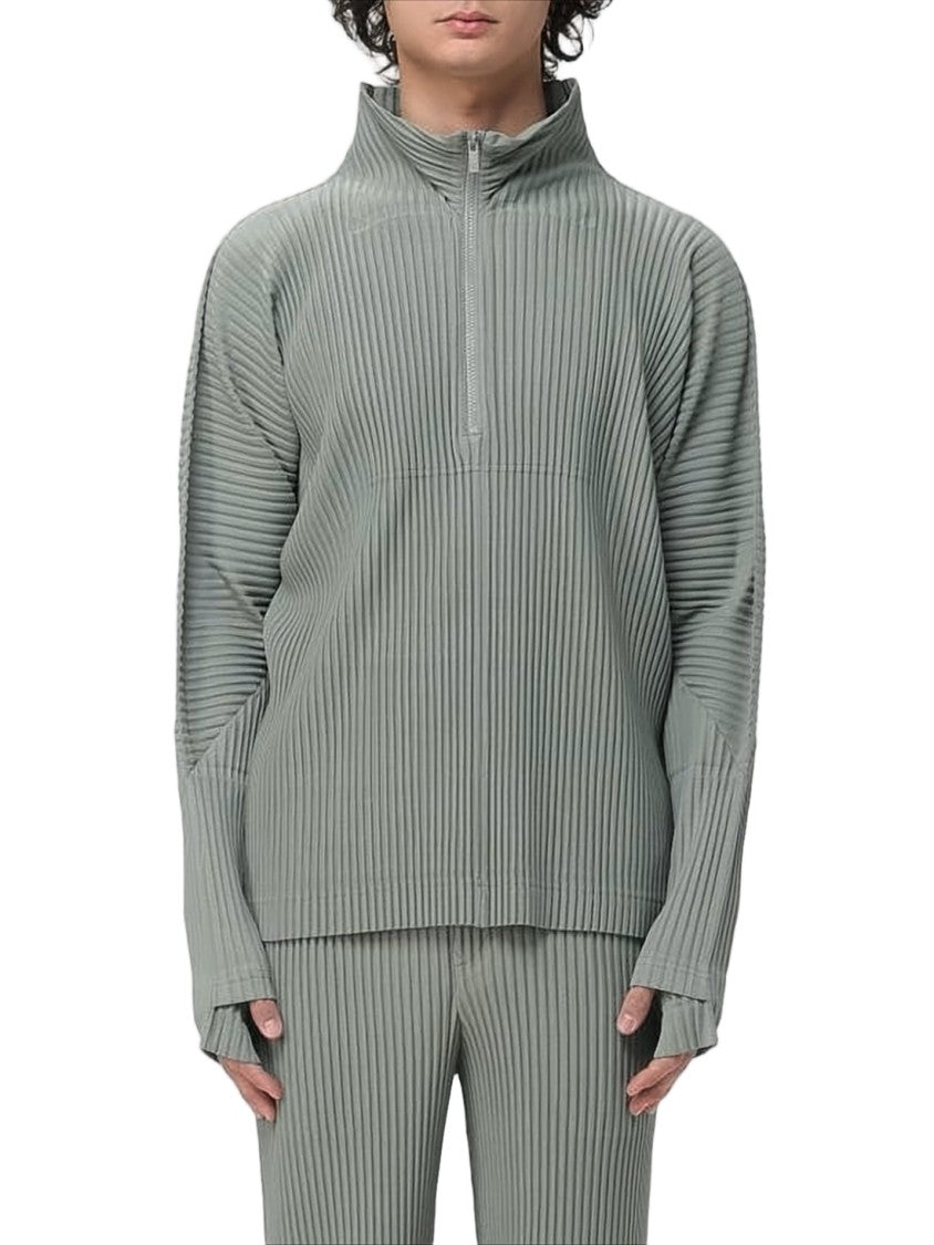 Homme Plissé Issey Miyake Textured Ribbed Turtle Neck With Half-Zip Closure
