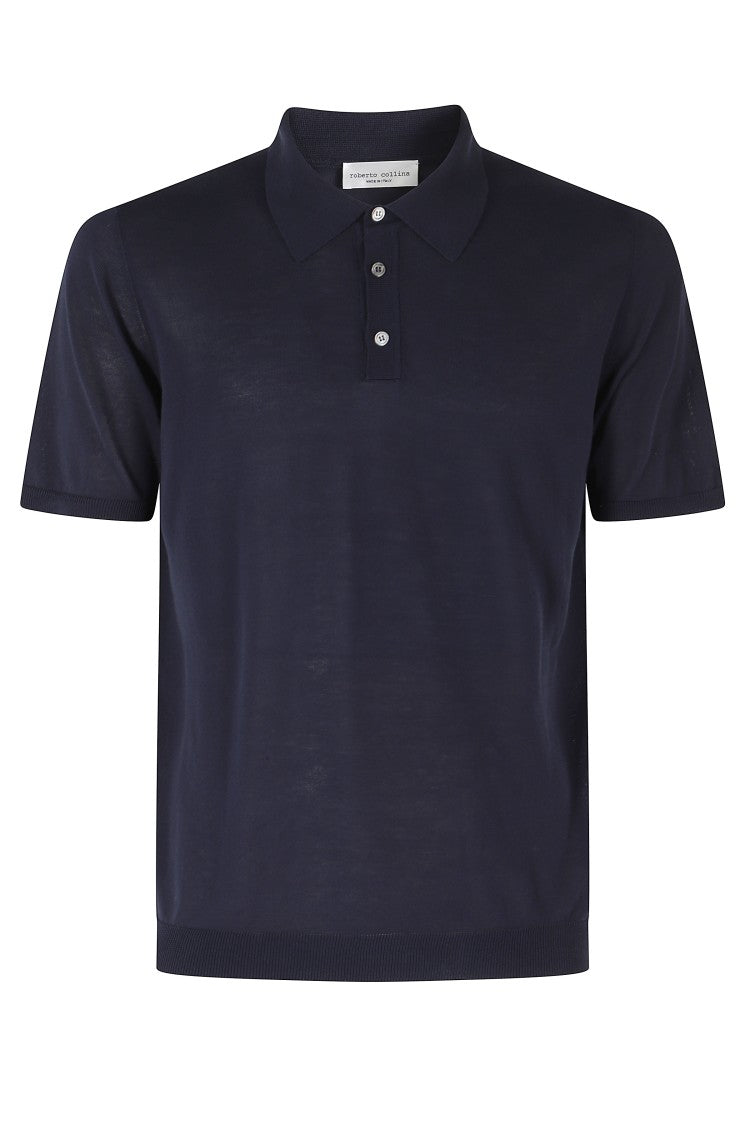 Roberto Collina Blue Basic Ribbed Trim Cotton Polo Shirt