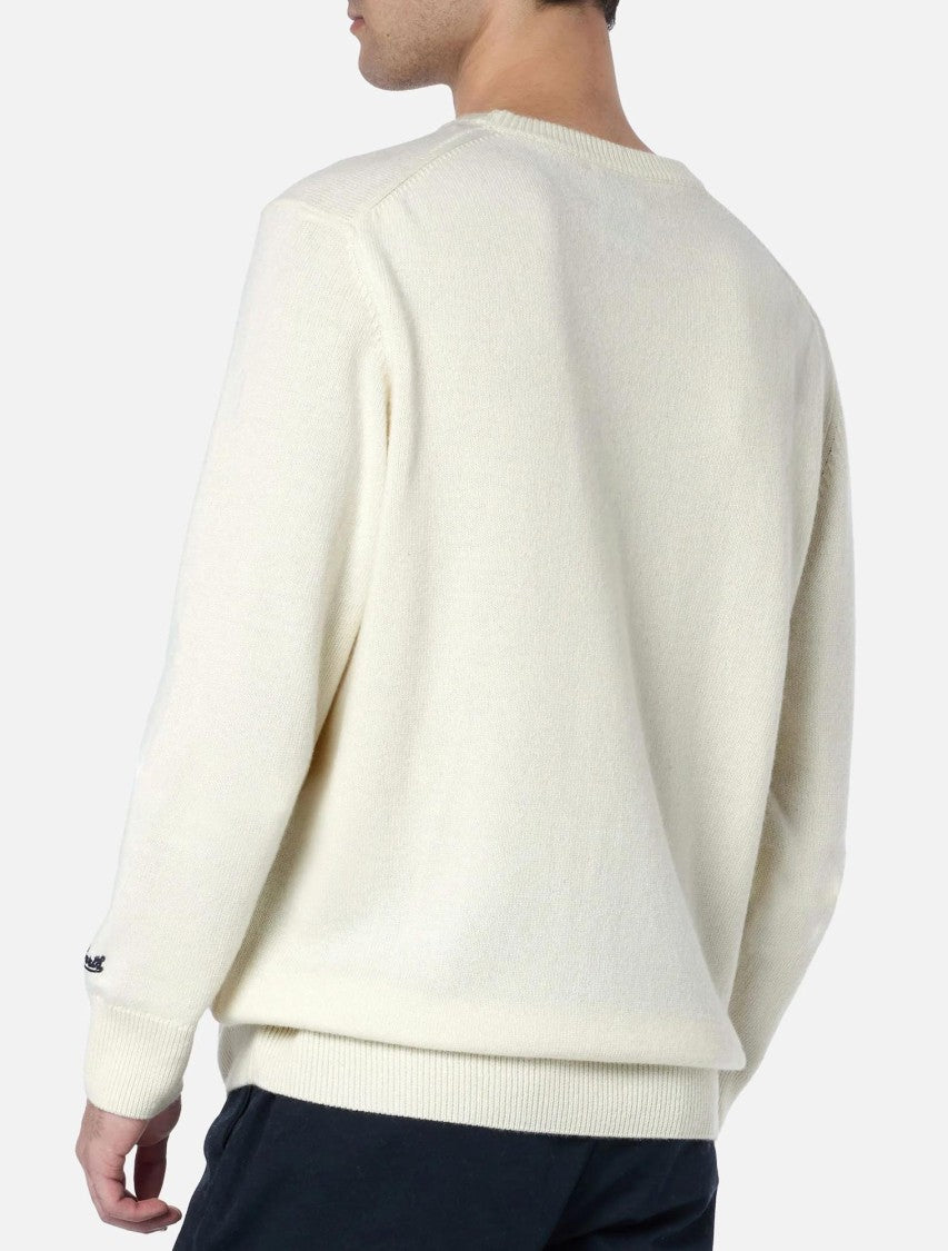 Mc2 Saint Barth White Crewneck Sweater With Textured Lettering