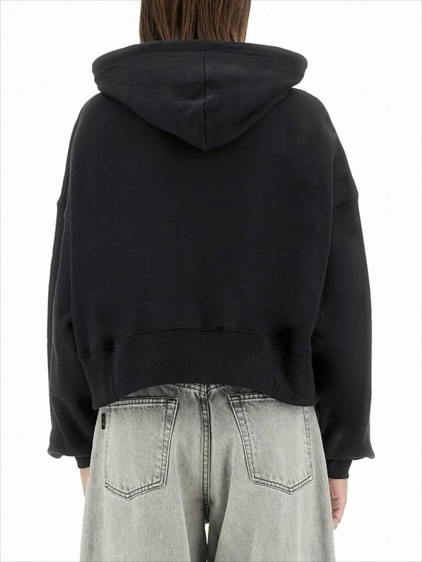 Msgm Cropped Black Hoodie