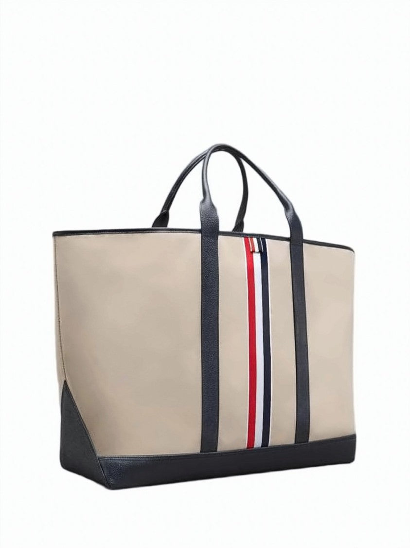 Thom Browne Spacious Cotton Tote Bag With Structured Design And Iconic Stripe