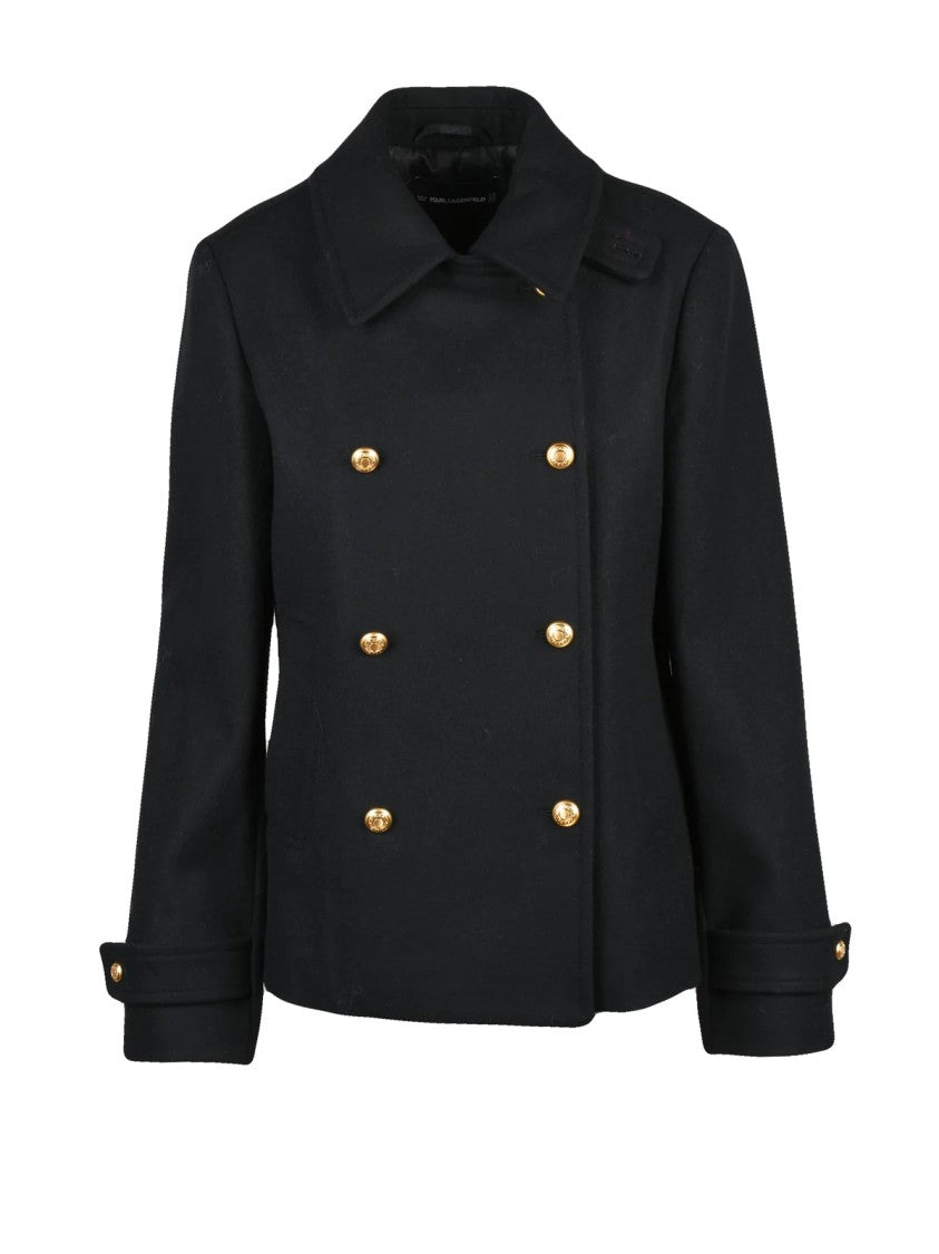 Karl Lagerfeld Black Polyester-Blend Double-Breasted Coat
