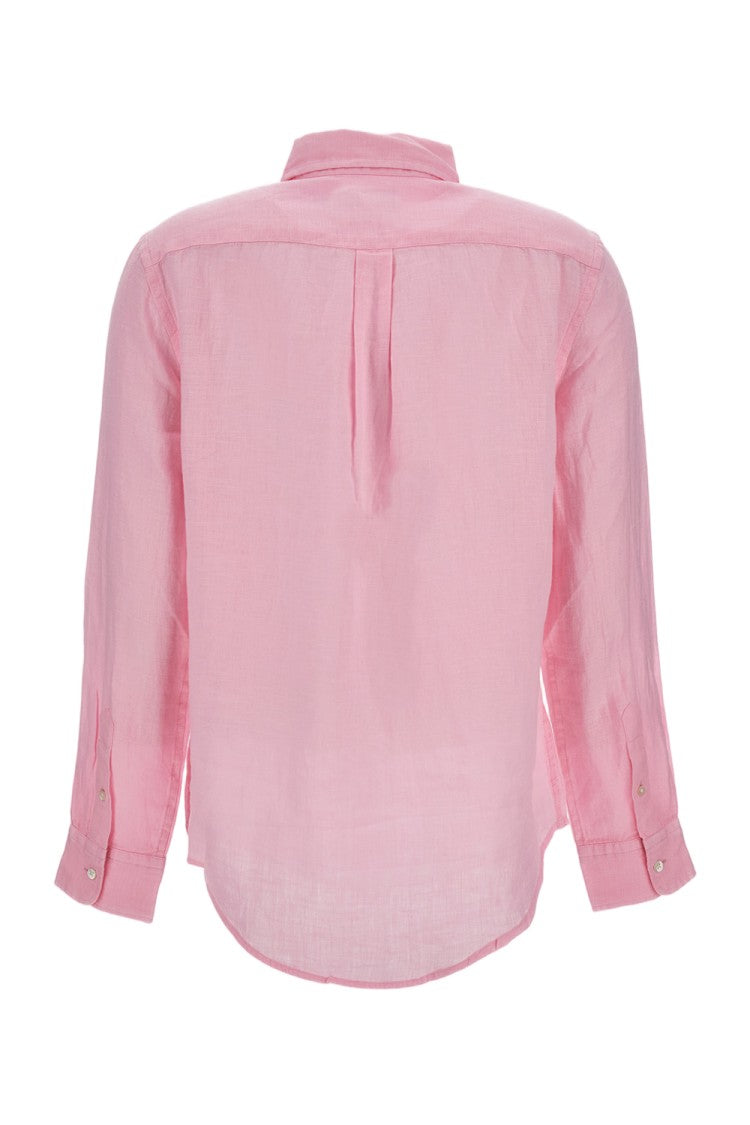 Polo Ralph Lauren Pink Linen Long-Sleeved Shirt With Embroidered Logo